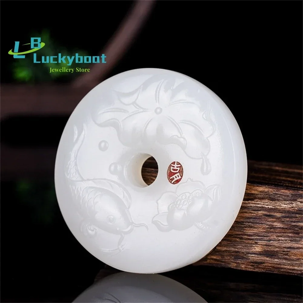 Afghan White Jade Has More Than Enough Safety Button Sweater Chain Pendant Lotus Carp Men And Women