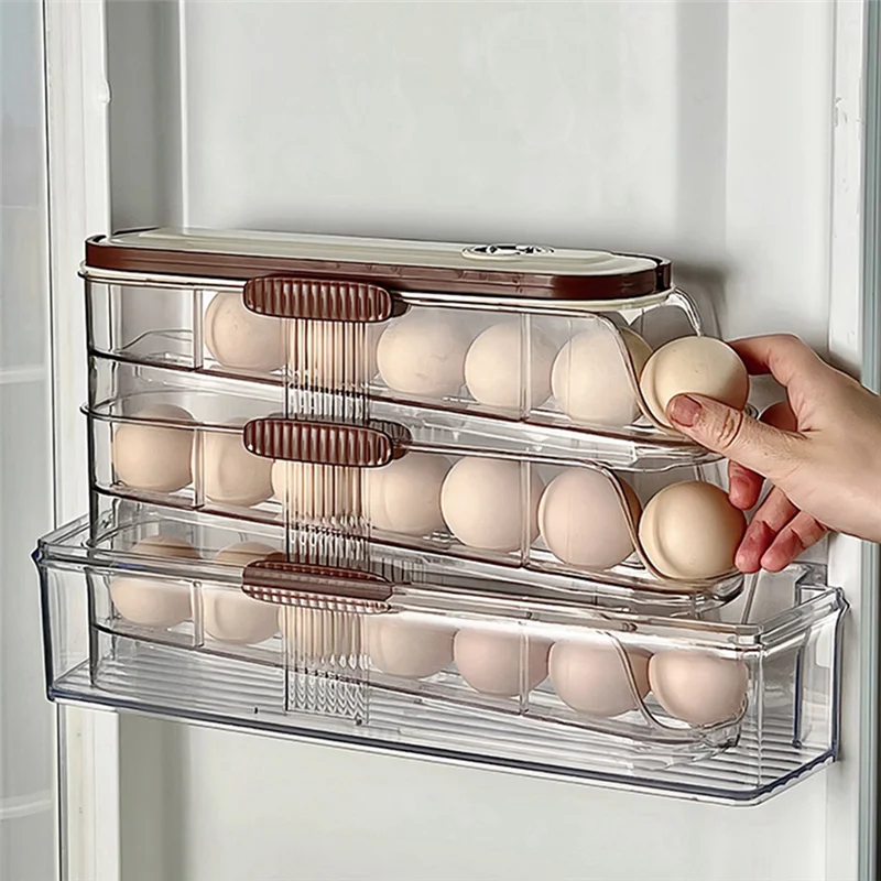 

AA76-Transparent Rolling Egg Holder For Kitchen Refrigerator Side Door Stackable Fridge Organizer - 10Cm Width