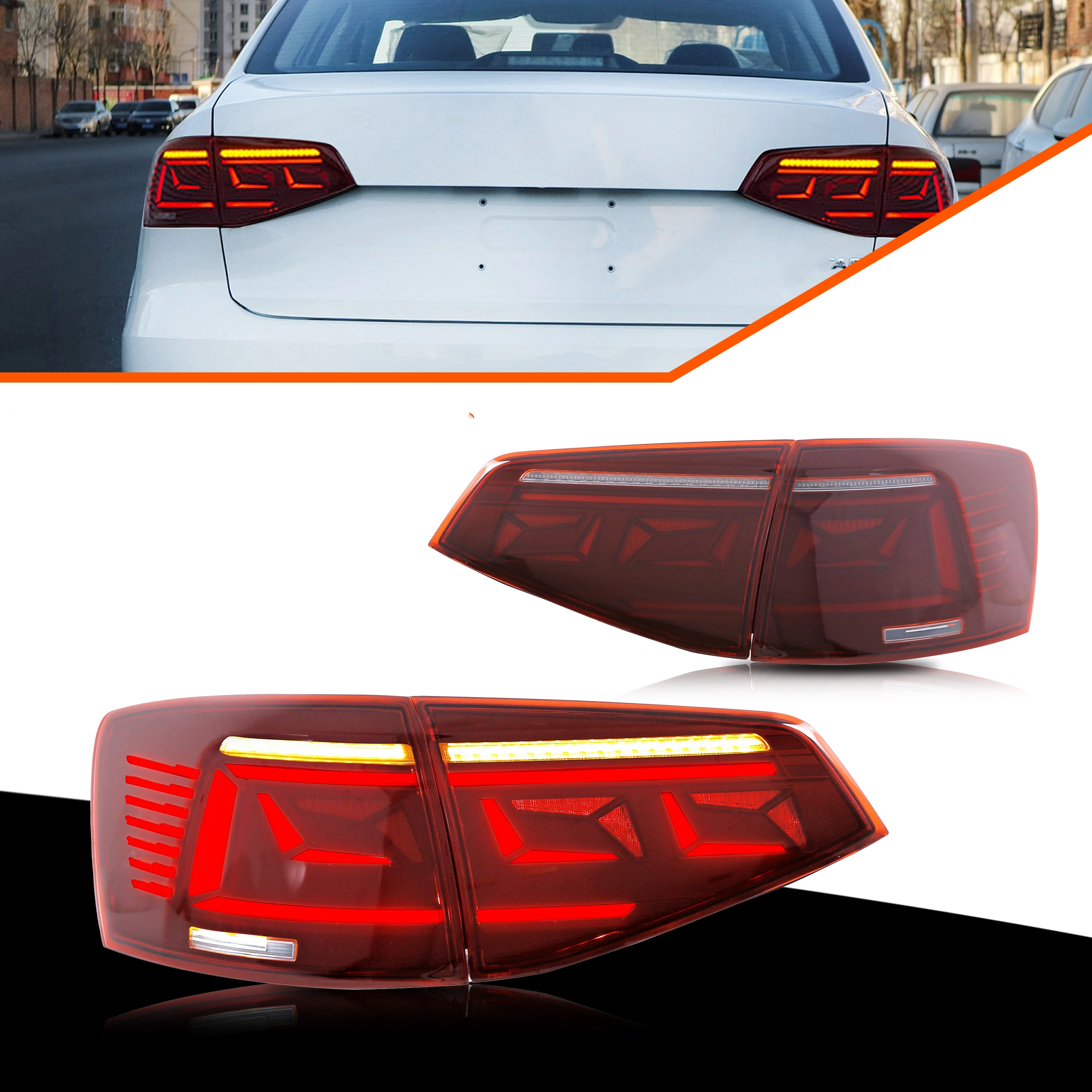 

LED Tail Lights for Volkswagen VW Jetta 2015-2018 GLI MK6 VI Dynamic Animation Sequential Turn Signal Red Rear Lamps Assembly