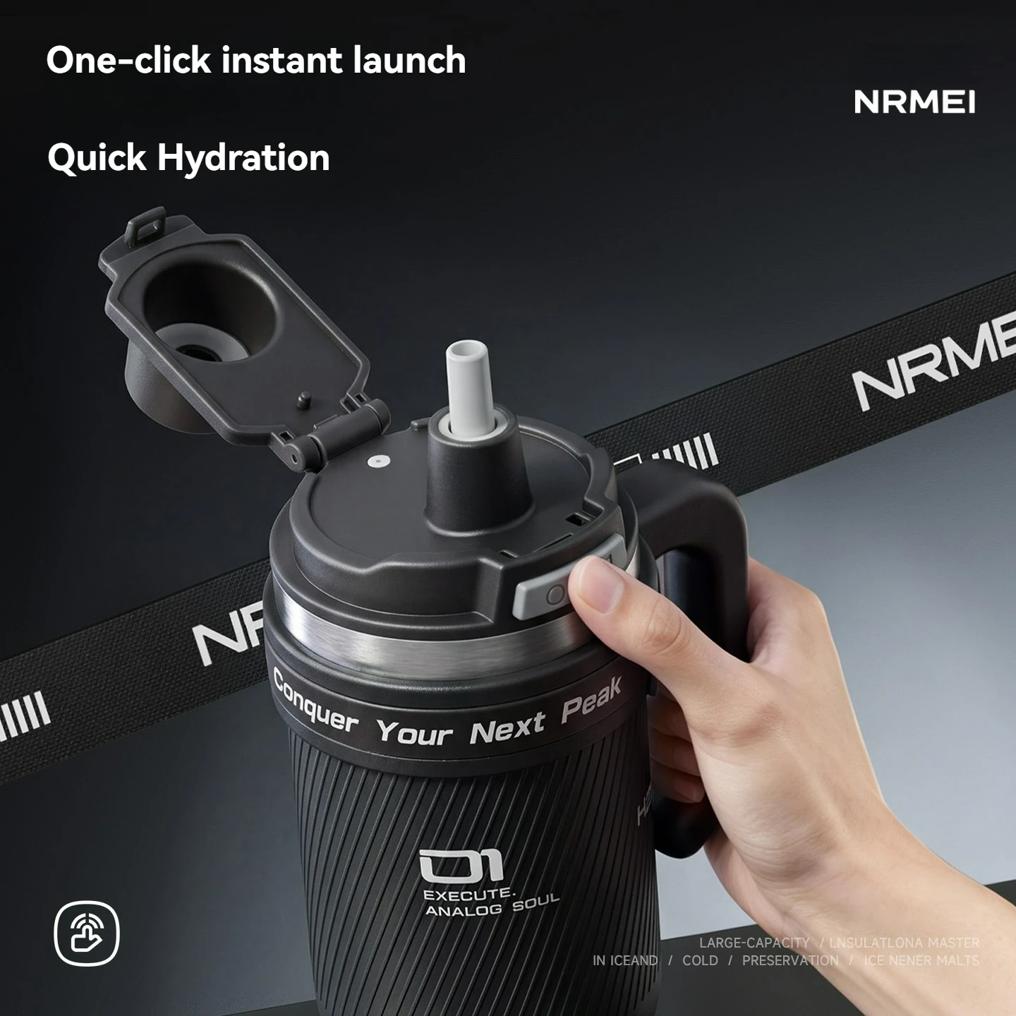 Stainless Steel Ceramic Tumbler, 72 Hours Cold Ice Portable Thermal Insulated Water Bottle With Straw Large Car Cup