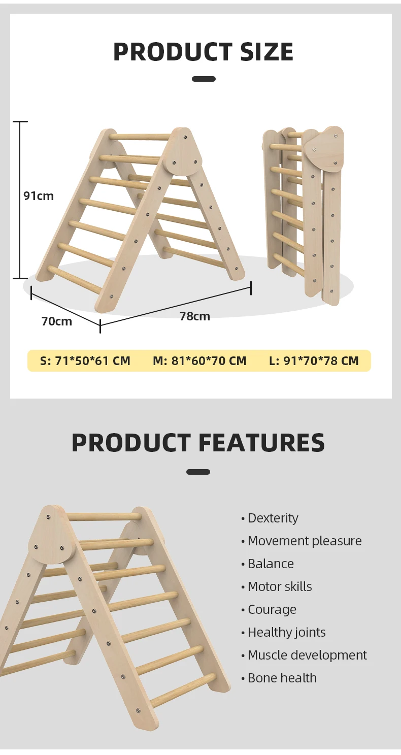 Montessori Wooden Foldable Climbing Triangle Toddler Piklers GYM With Ramp Rocking Arch Climbing Frame Indoor Play Area Set