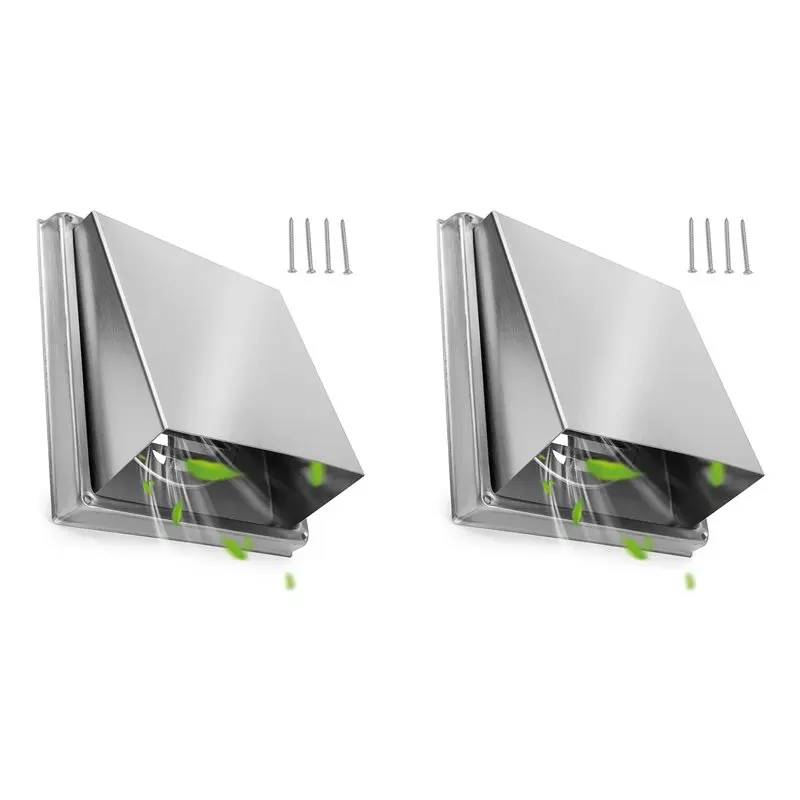 B62B-2Pcs 4 Inch Dryer Vent Cover Outdoor Walls, Stainless Steel External Extractor Wall Vent Cushioned Non-Return Flap