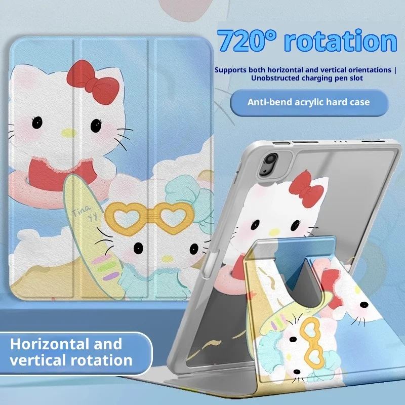 

Чехол Hello Kitty для iPad Funda ipad 9/10/11 A16 11 дюймов Защитный чехол Air 2 3 4 5 10,9 дюйма M2 M3 Pro3 4 5 6 M4 12,9 дюйма Чехол для планшета