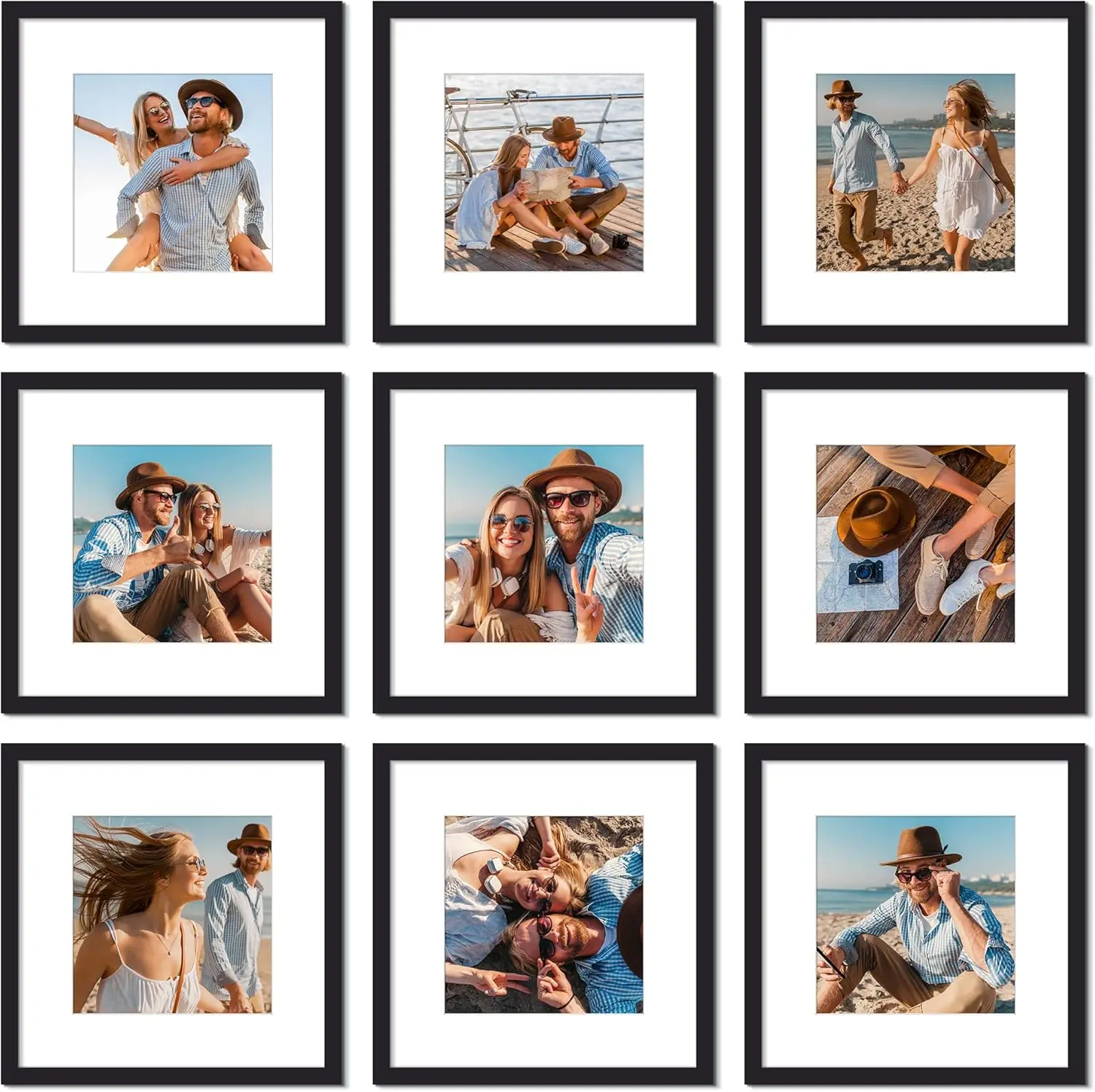 

upsimples 9 Pack 12x12 Picture Frame Gallery Wall Frame Set with Mat for 8x8 or 12x12 Without Mat, Black Square Photo Frame Coll