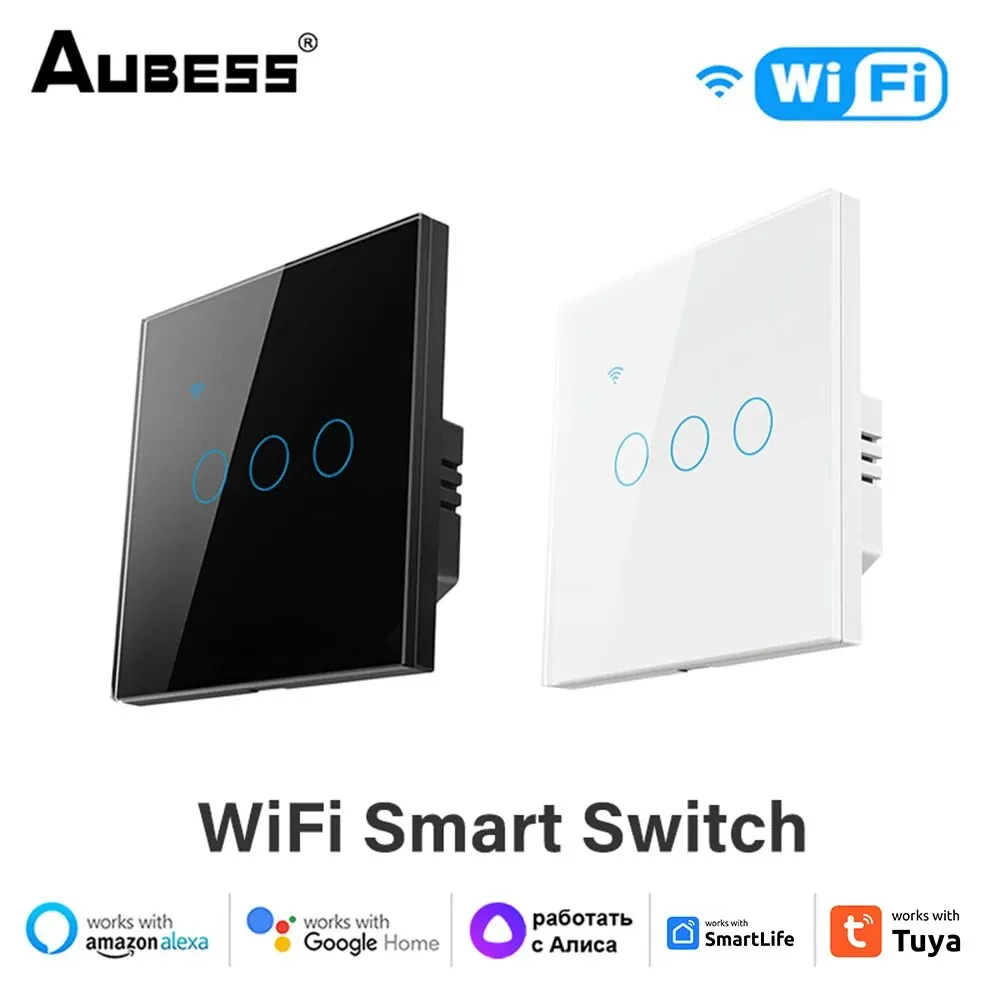 Interruptor inteligente con WiFi para el hogar, pulsador con Panel táctil de 1/2/3 entradas, compatible con Alexa y Google Home, Tuya, UE, necesita cable neutro, Control por aplicación Smart Life