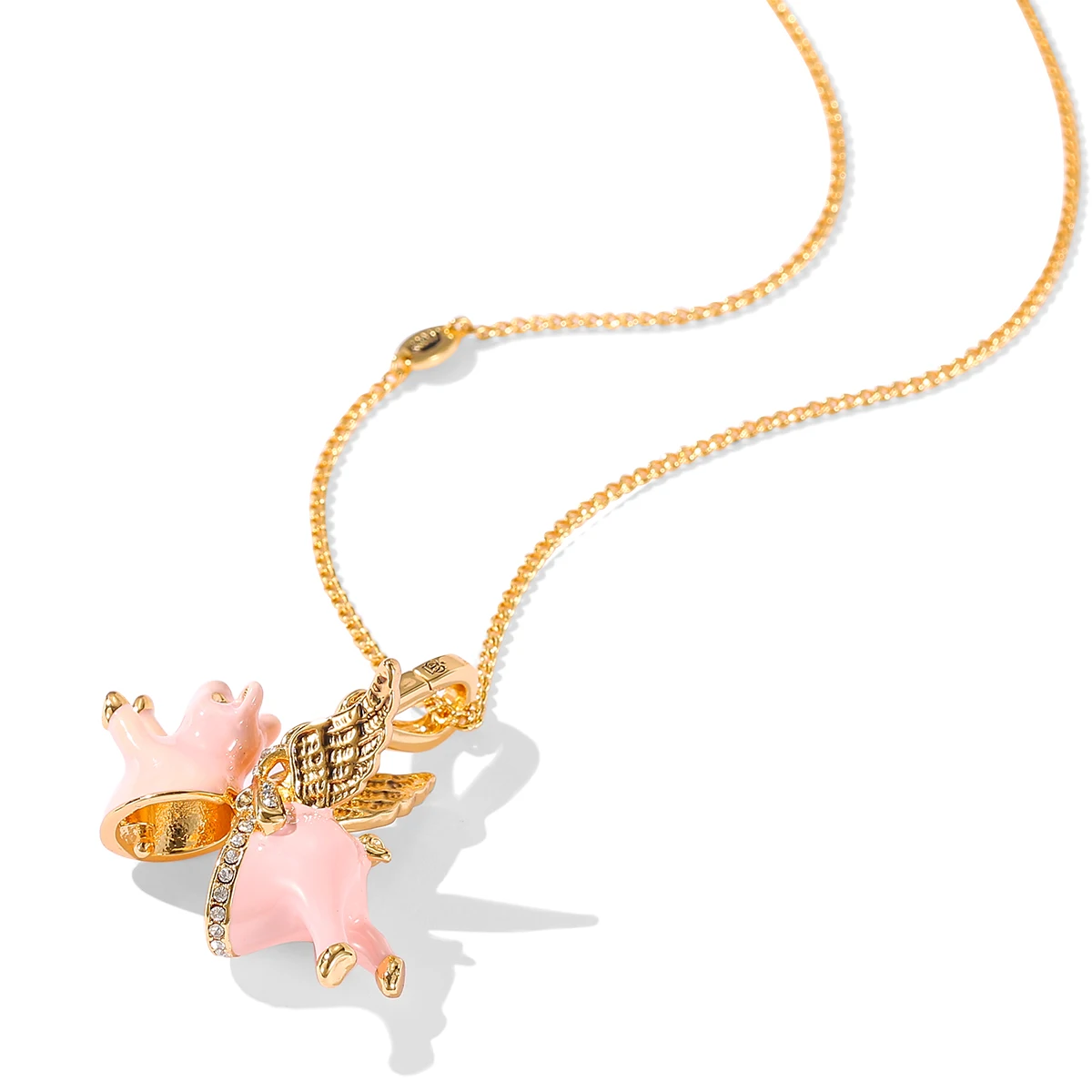 Fashion Joker enamel glaze can open pink flying pig pendant necklace cute temperament Zodiac pig keychain jewelry.