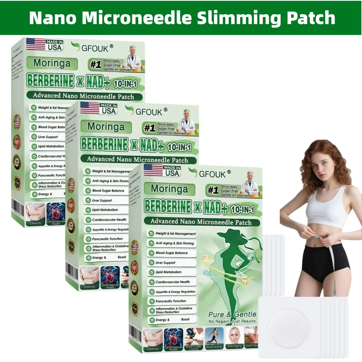 10 in 1 Nano Microneedle Slimming Patch,Advanced Weight Loos Health Care Support Safe&Green Body Patch for Women &Men Daily Care