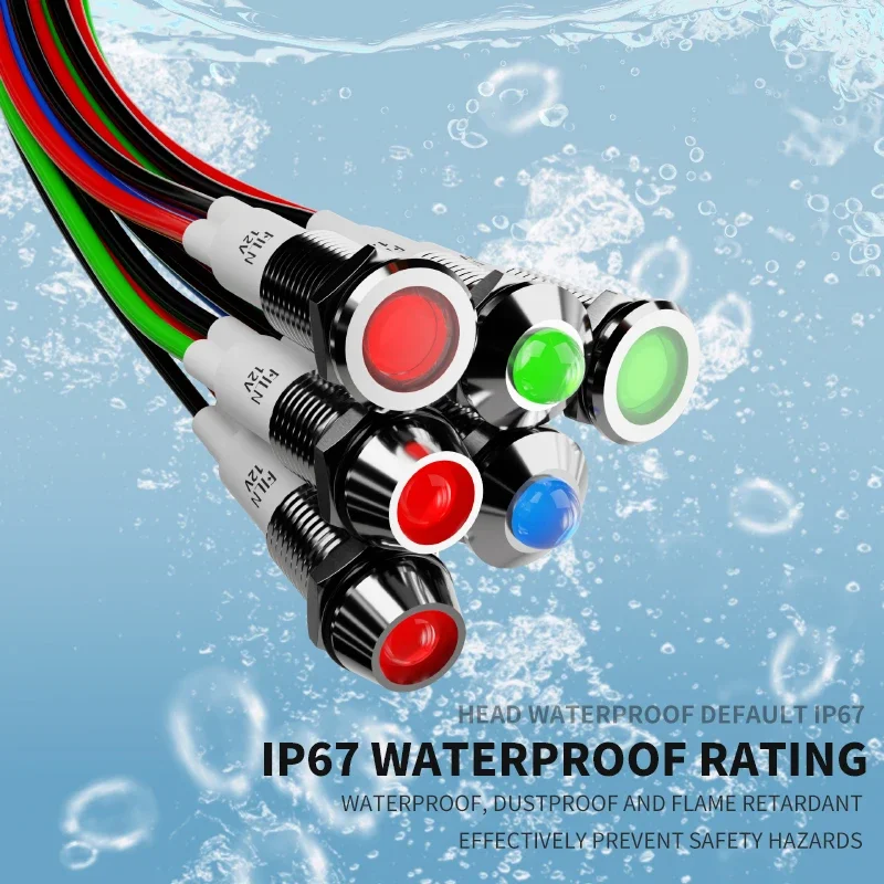

FILN 10mm Metal Indicator Light Signal Lamp Pilot light With Wire Waterproof IP67 12V 24V Red/Yellow/Blue/ Green/White
