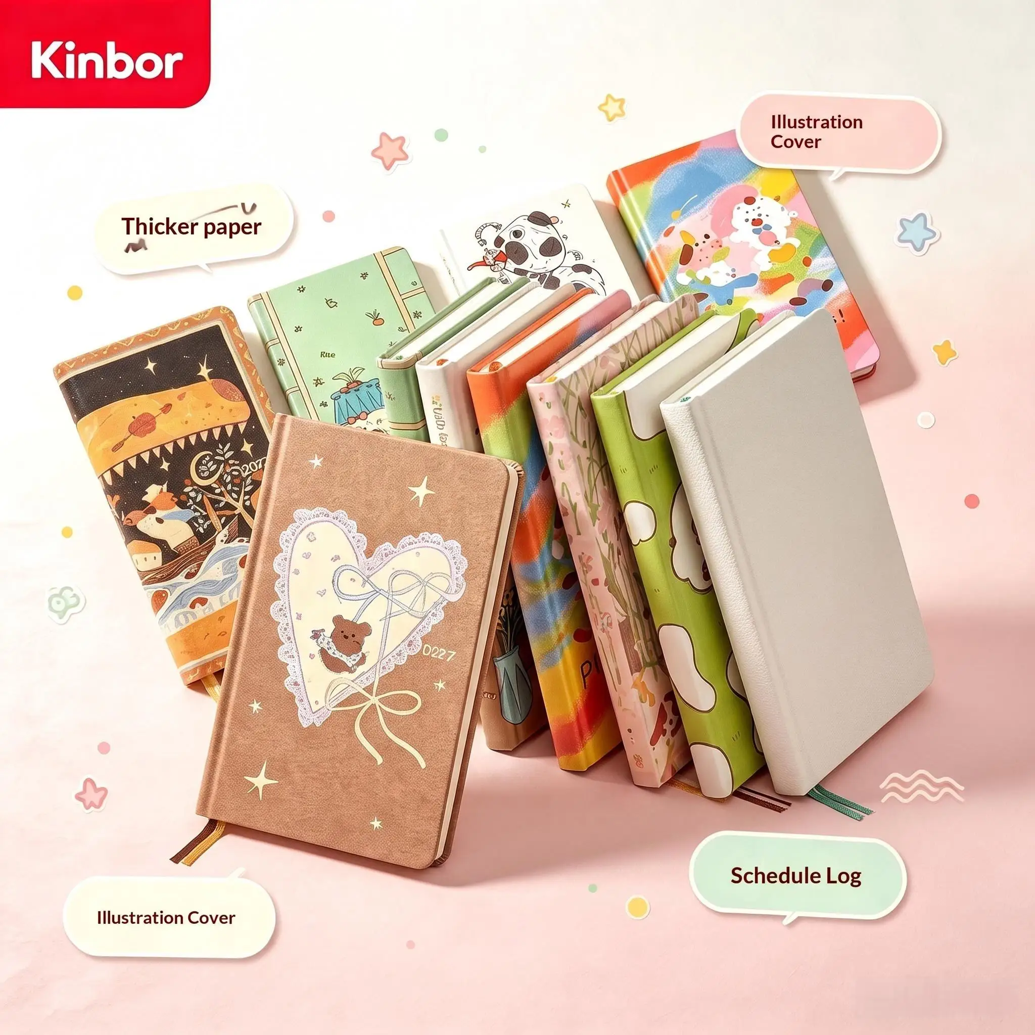 Kinbor 2027 Weekly Planner Notebook Cute Cartoon Illustration Journal Notebook Portable Pocket Schedule Diary for Student Office