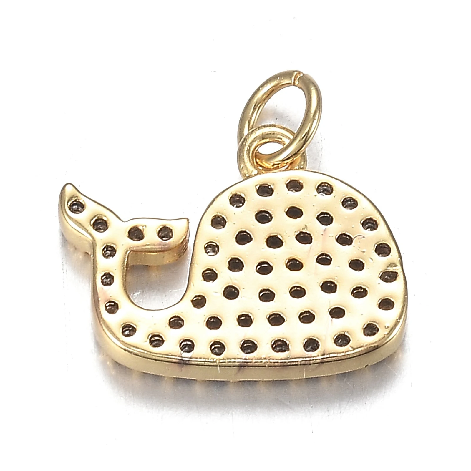 Pandahall 10Pcs Gold Color Whale Shape Brass Micro CZ Cubic Zirconia Pendants Charms With Jump Rings For Necklace Jewelry Making