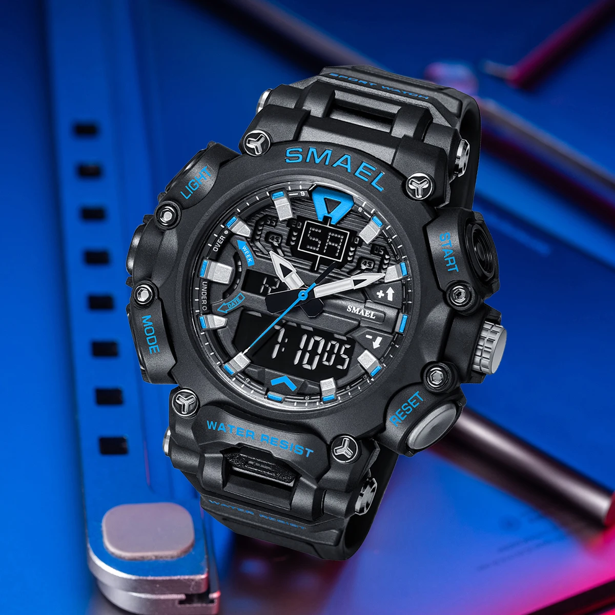 

Военные часы, спортивные водонепроницаемые 50 м, секундомер, аналоговые цифровые наручные часы, будильник с дисплеем недели, 8053, цифровые часы, мужские