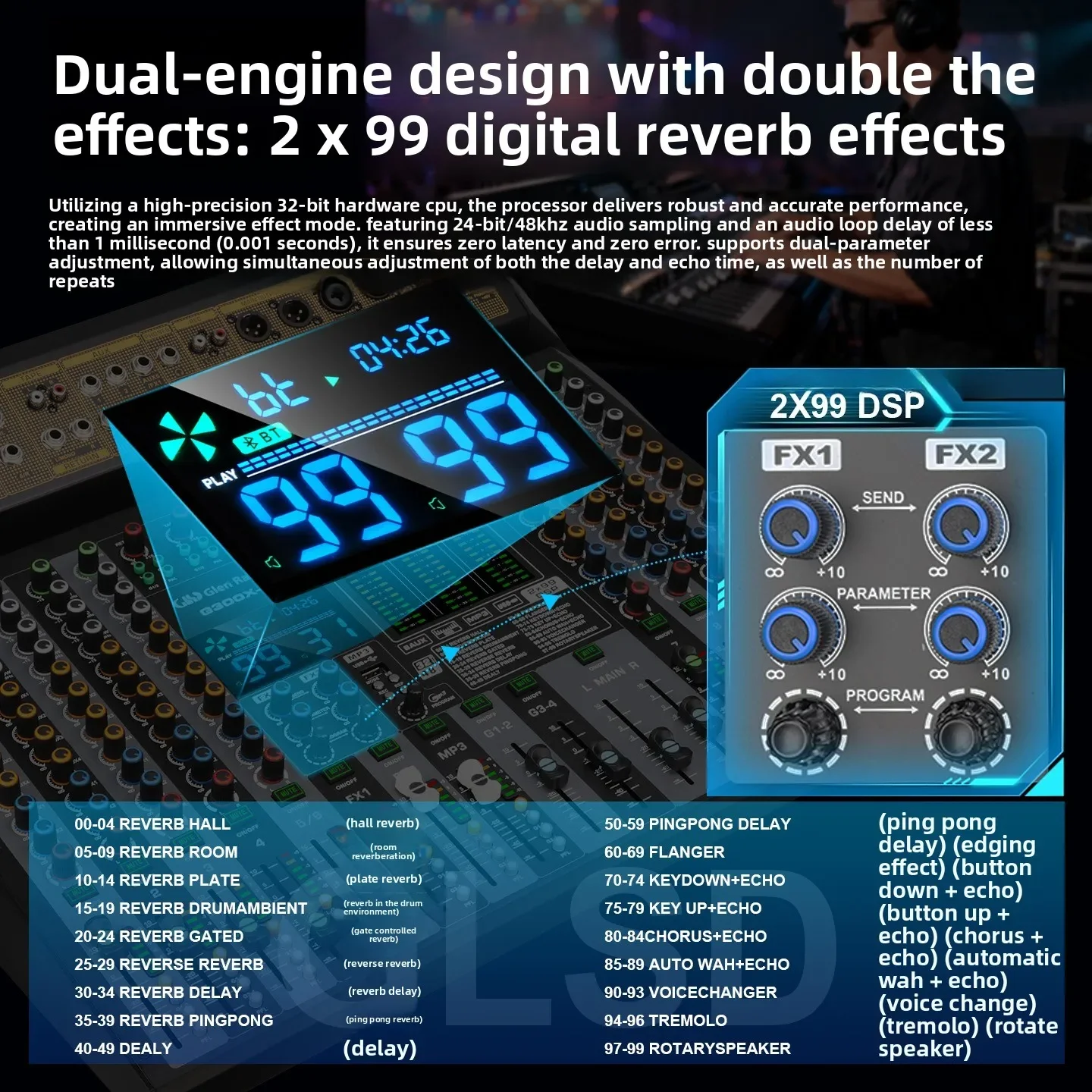 Professional 10-way mixer performance stage wedding outdoor bar double digital reverb band marshalling