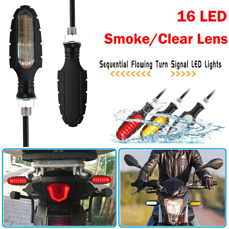 Motorcycle Directional Indicator Turn Signal Light 16 LED Flashing Rear Tail Brake Flasher Light DRL Lamp Motorcycle Turn Signal