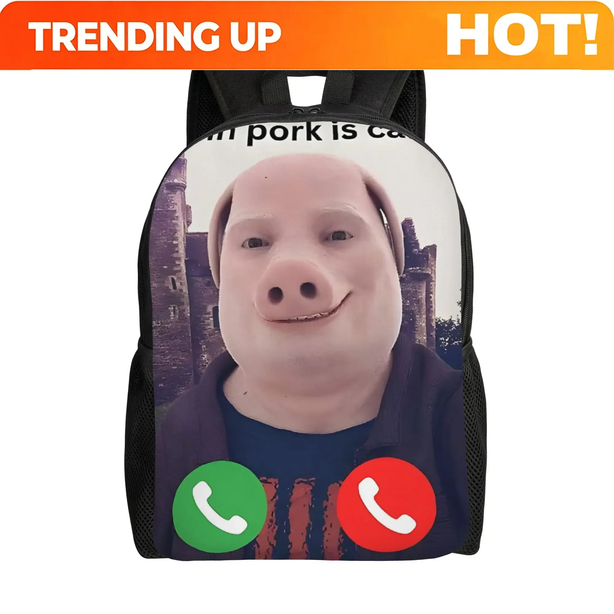 Custom Bag Calling Pork Pig Backpack With Straightforward Style, Perfect For Young Adults Or Students Who Prefer Light Looks Ove