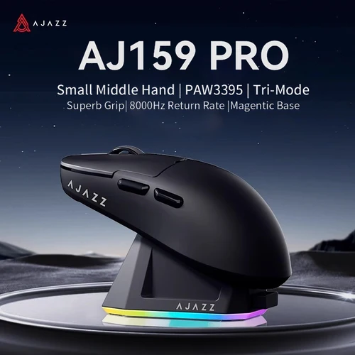 Ratón inalámbrico para juegos Ajazz Aj159pro con Base de carga magnética Rgb Bluetooth Tri-Mode Sensor Paw3395 ratón ligero para ordenador portátil