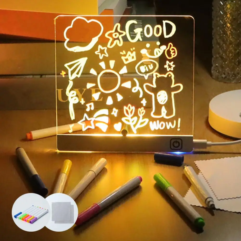 Acrylic Memo Pad Erasable LED Note Board Rechargeable Glowing Message Board To-do List Board Reusable Weekly Planner