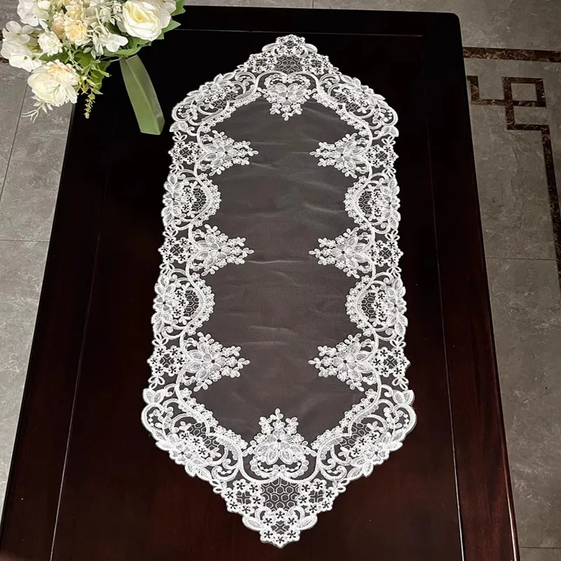 Luxury lace flower embroidery Table flag Runner cloth cover tablecloth party Christmas Wedding Table decoration and accessories