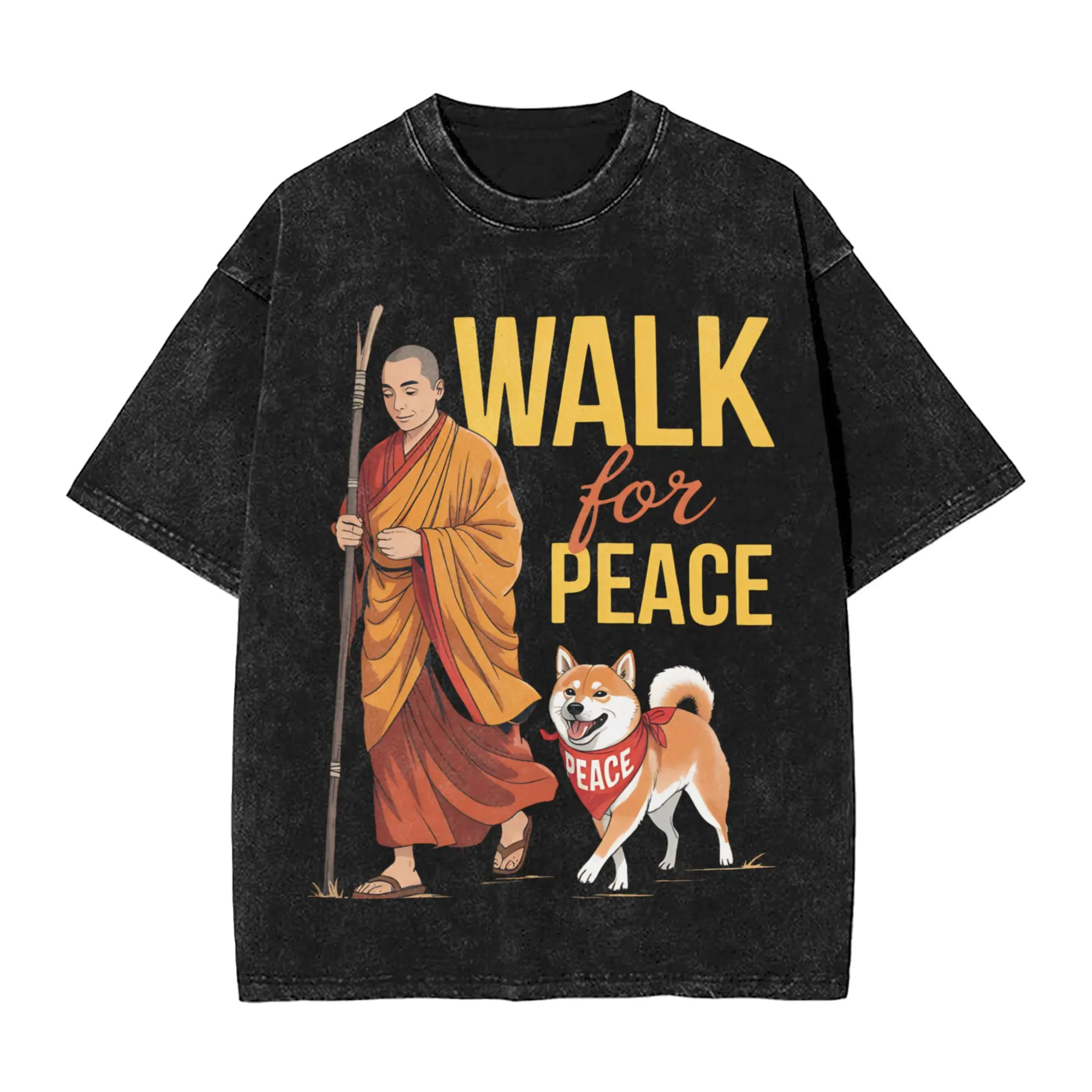 

Футболки Peace Walking Monks And Aloka Dog Walk for Peace, мужские хлопковые уникальные футболки с круглым вырезом, одежда с короткими рукавами