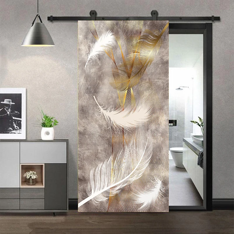 Light Luxury Door Stickers Abstract Line Wall Art Mural 3D Wallpaper Vinyl PVC Whole Door Wrap Cover Renovation Home Decorations