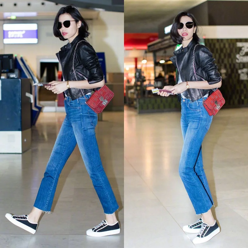 

Faionable High Waist Straight Leg Jeans Women's Autumn Cotton Stretch Denim orts Nine Points Mom ngyao Design