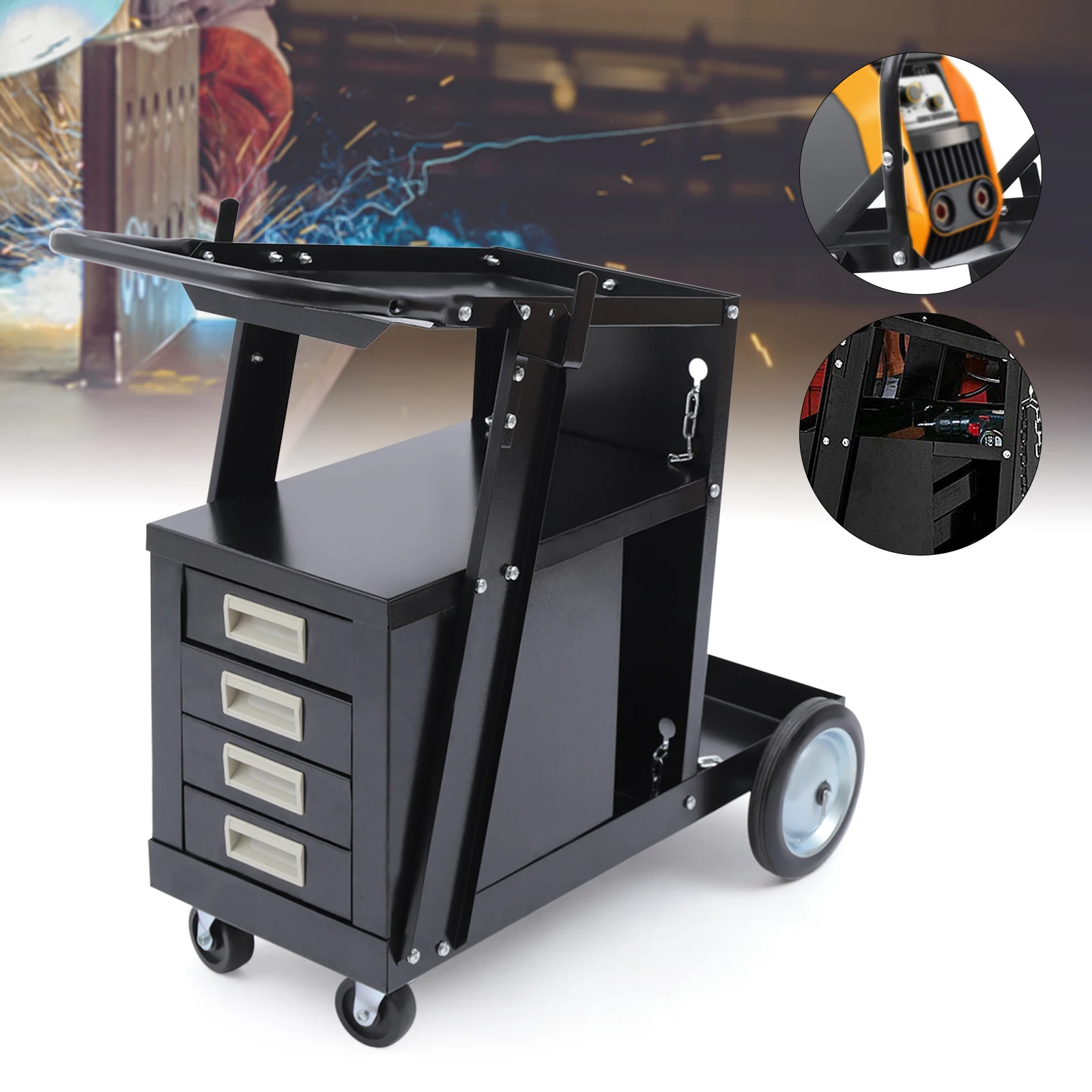 Welding Welder Cart MIG TIG ARC Plasma Cutter Tank Storage with 4 Drawer Cabinet