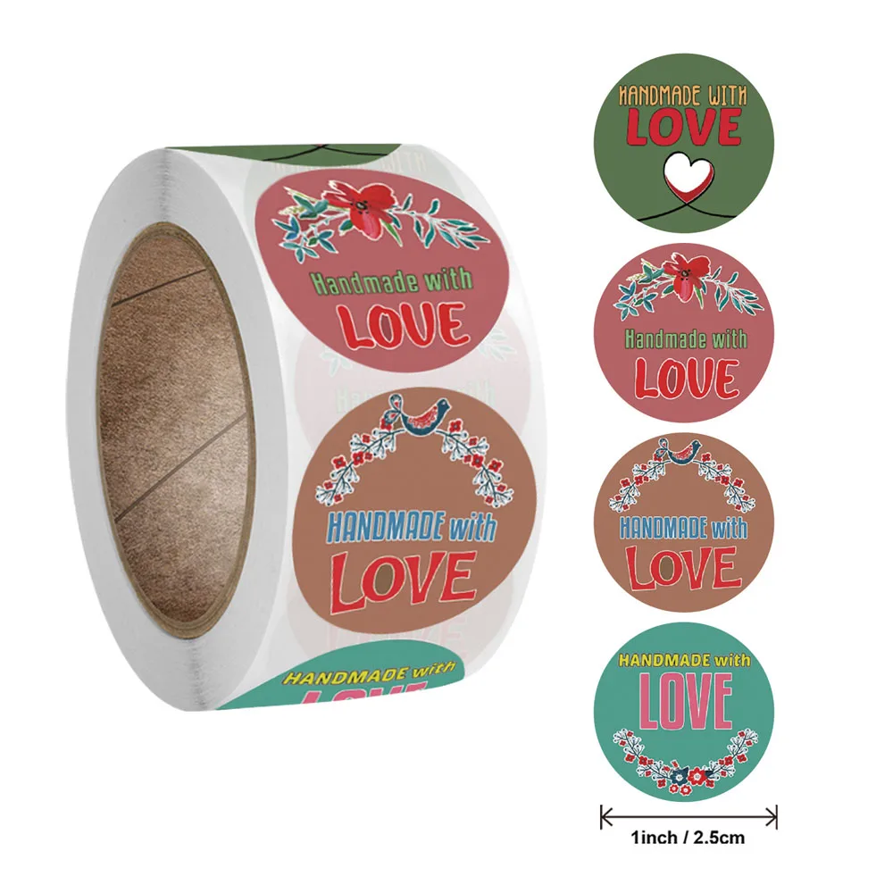 50-100pcs 1Inch DIY Hand Made With Love Label Wedding Stickers Adhesive Sticker Kraft Round Labels Wholesale Price