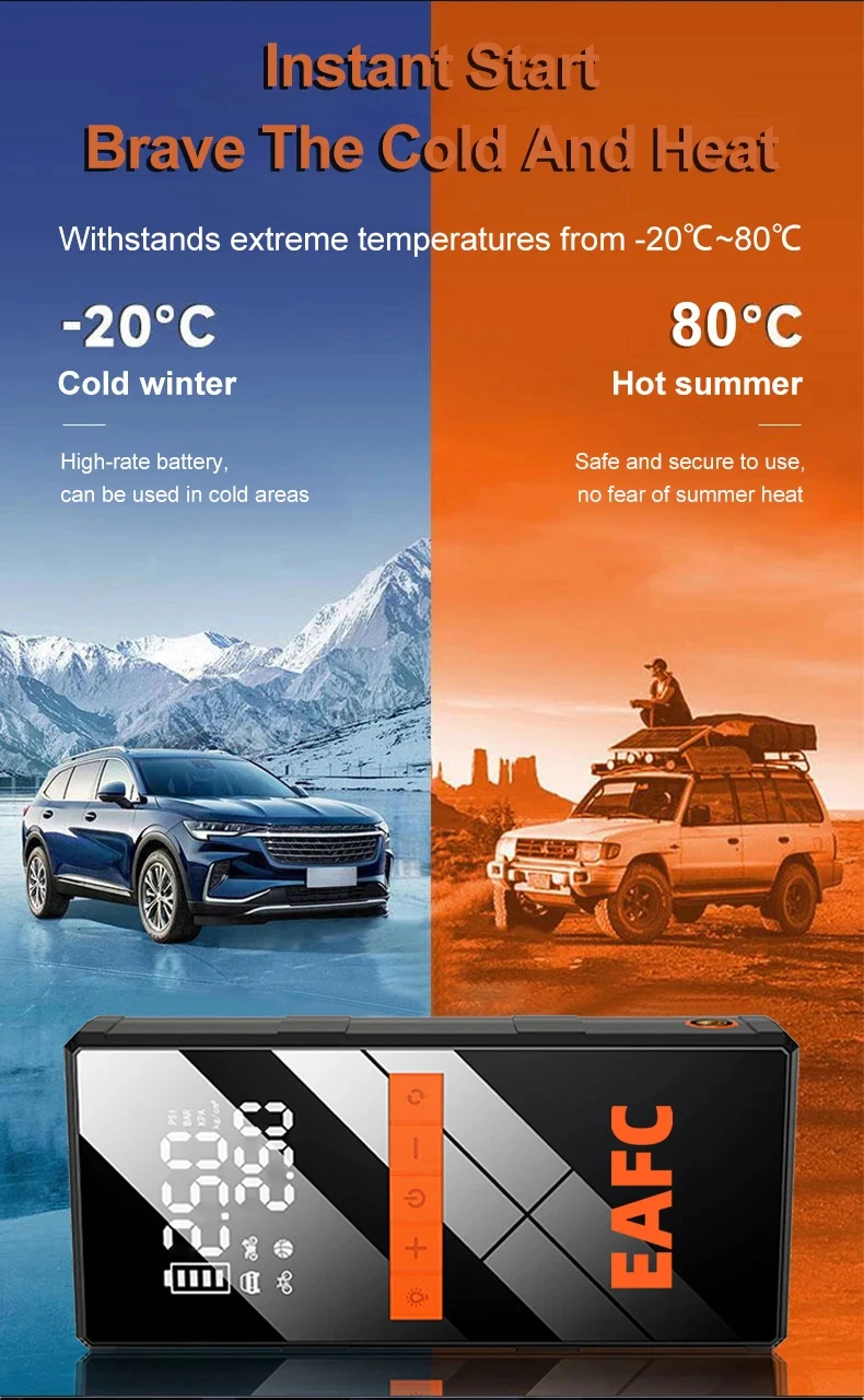 12V Car Jump Starter 4 In 1 Car Wireless Tire Inflator Pump Air Compressor Power Bank Potable Battery Starting Fast Charging