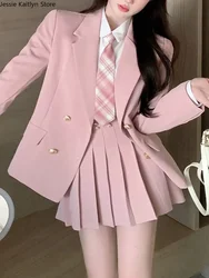 Japanese Student JK School Uniform Korean Fashion Sweet Blazers School Girls Uniform Sexy Kawaii Mini Pleated Skirt Uniform Y2k