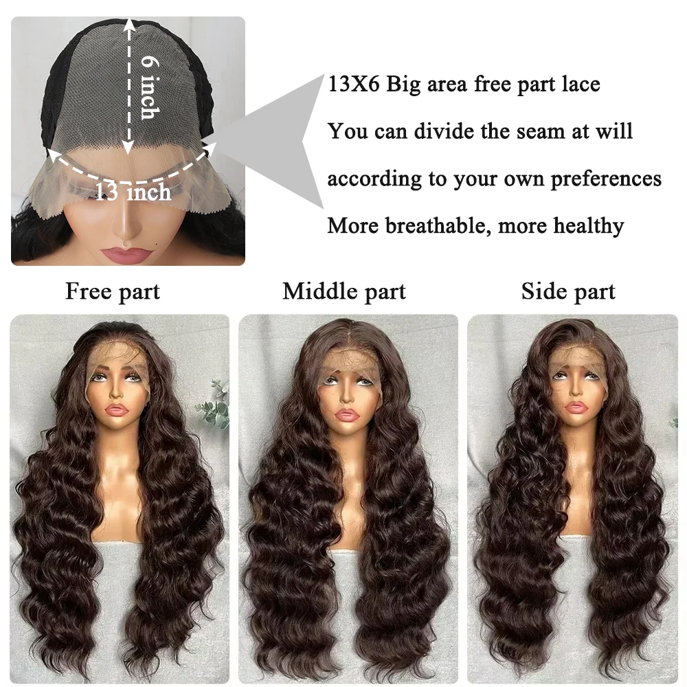 Peruki syntetyczne z koronką w kolorze jasnego brązu X-TRESS, bardzo długie, luźne fale, peruka typu lace frontal 13x6 z baby hair, do codziennego stylizacji, nowy styl. — zdjęcie 6
