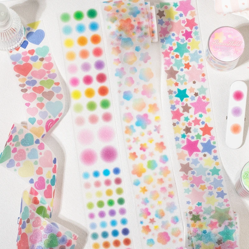 Korean Ins Cute Star Heart PET Tape Hand Account Decorative Tape Collage Planner DIY School Stationary Stickers