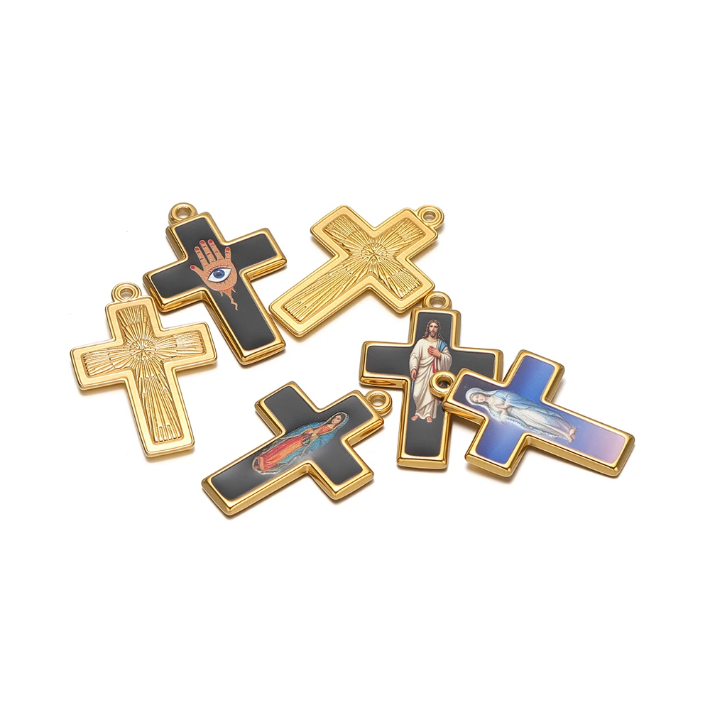 4 Stück Gold Edelstahl Emaille Kreuz Anhänger für DIY Religiösen Schmuck, Ohrringe, Halsketten, Anhänger, Armbänder, Accessoires – Detail 4