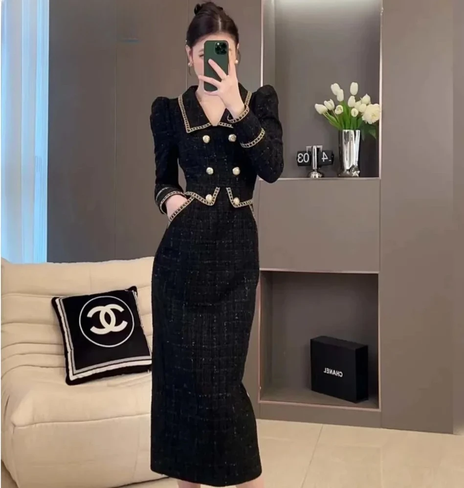 

Autumn and Winter New High-end Style Unique and Super Beautiful Temperament Black Elegant Women's Dress