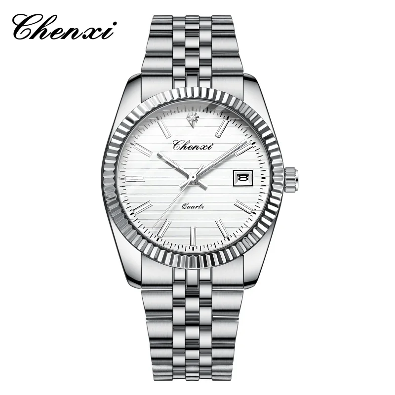 CHENXI 004D Modische Herren-Quarzuhr mit Kalender, Leuchtzeiger, Edelstahlgehäuse, Wasserdicht, Lässige Herren-Armbanduhr, Reloj Hombre