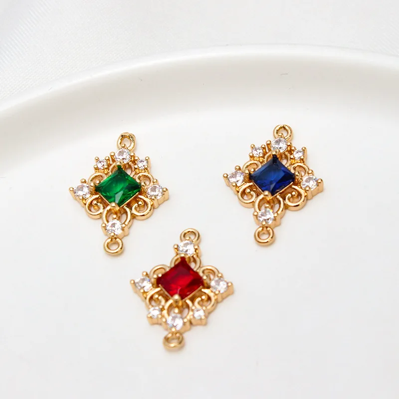 1pcs Copper Micro-set Zircon Retro Geometric Hollow Pendant Diy Bracelet Necklace Ear Jewelry Accessories Material Charms