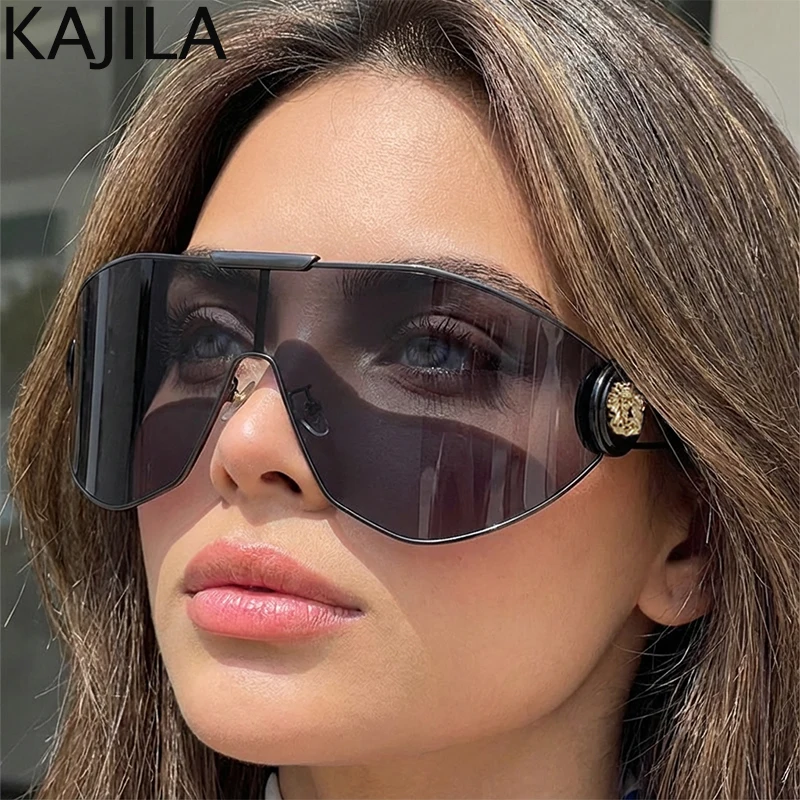 Lunettes de soleil surdimensionnées pour femmes, marque de luxe, Vintage, une pièce, coupe-vent, Punk, bouclier, 2026