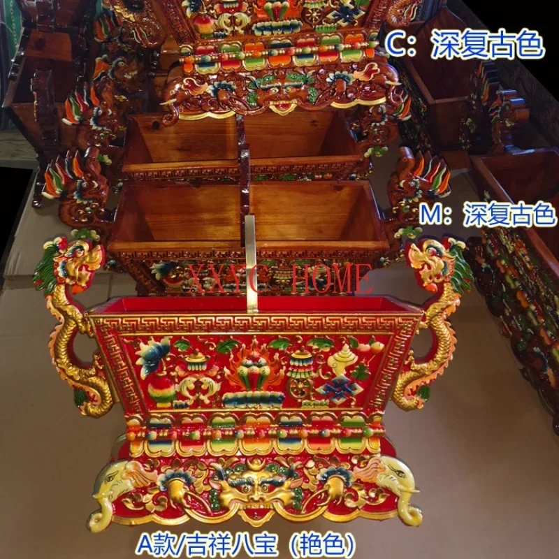 Hotel Desktop Ornaments Prayer Ma Solid Wood Auspicious Eight Treasures Chema Tibetan Qima Box Medium