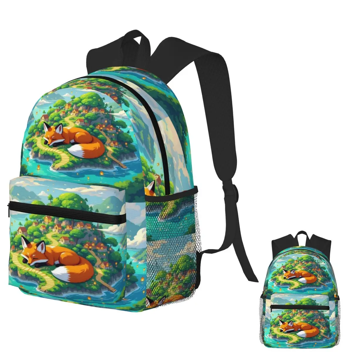 

Sleeping Fox Island Aerial Fantasy Vibes Student Backpack School Bag Hiking Travel Daypack for Men Women Bookbag Shoulder Bags