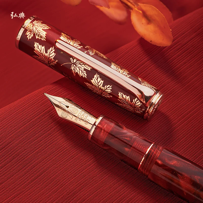 LT Hongdian N8 Red Maple Pen Season Limited Women Boys High-grade Retro Light Color Acrylic Resin Fountain Pen For Gift