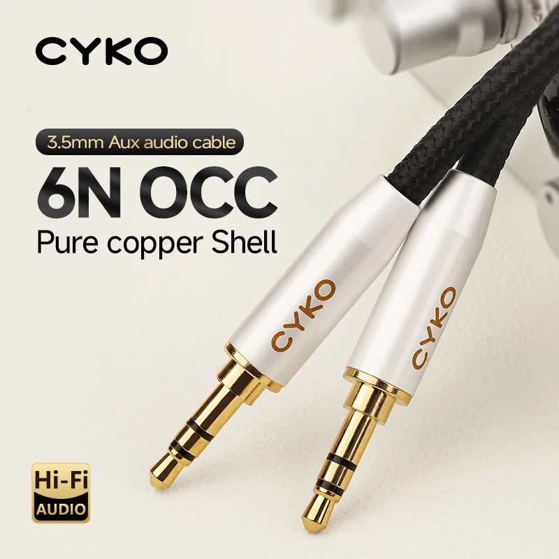 CYKO HiFi 6N OCC 3.5 مللي متر Aux جاك كابل الصوت 3.5 مللي متر TRS/TRRS مطلية بالذهب التوصيل النحاس النقي قذيفة كابل مساعد لمكبر الصوت مشغل أقراص مضغوطة