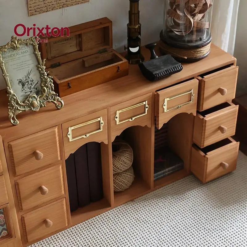 Rustic Wooden Arched Six-Drawer Cabinet, Desktop Organizer, Pine Wood Construction, Perfect for Home and Office Decor