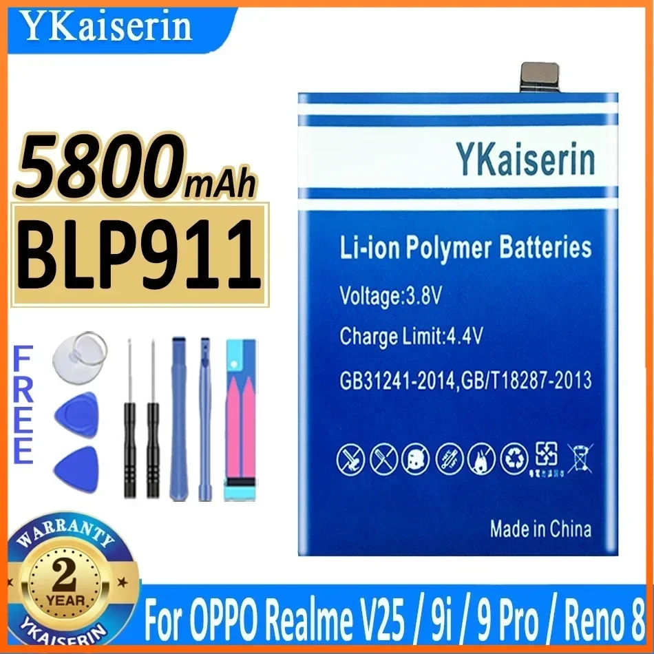 

Сменный аккумулятор ykaisin BLP911 5800 мач для OPPO Realme V25 9i 9 Pro 9pro Reno 8 Pro 8pro, батареи для мобильного телефона, Бесплатные инструменты