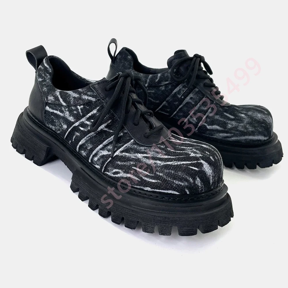 Chaussures Derby Unisexe en Jean Tie-Dye 2026 à Plateforme, Talon Épais Rétro, Lacets, Semelle Épaisse, Style Décontracté Gothique Streetwear
