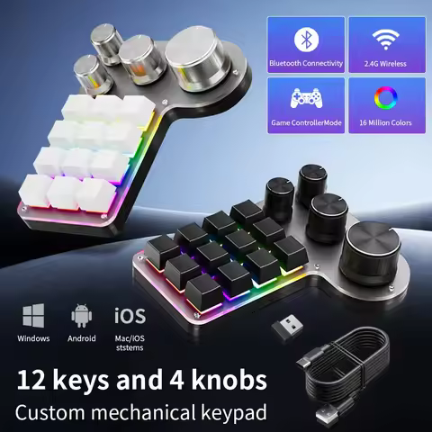 12 Keys 4 Knob Custom Mechanical Keyboard USB RGB Gaming 3 Modes Programming Macro Keyboard Portable Custom Knob for Photoshop