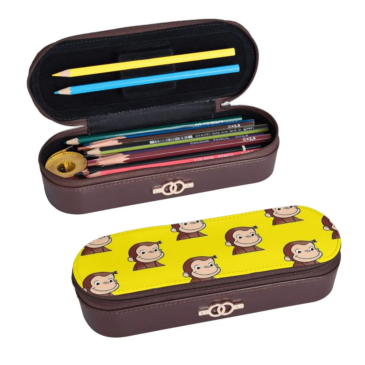 Curious George Backpack Leather Pencil Case Pencil Pouch Storage Stationery Supplies Pen Box Pencil Bag for Boy Girl Gifts