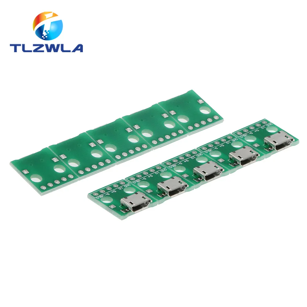 100PCS MICRO USB To DIP Adapter 5pin Female Connector B Type PCB Converter Breadboard Switch Board SMT Mother Seat