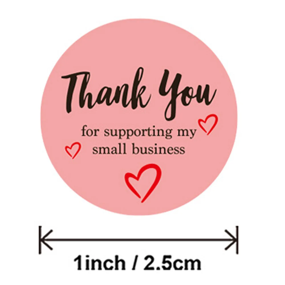 50-500Pcs Round Pink Thank You With Heart Sticker Seal Labes 1Inch Hand Made With Love Sticker Decorative Stickers