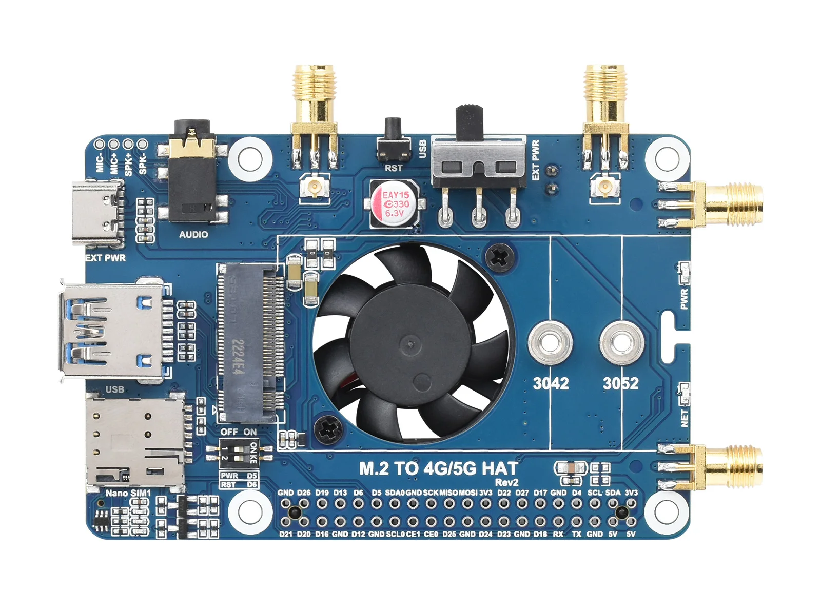 RM520N-GL 5G HAT for Raspberry Pi with Case, Quad Antennas LTE-A, Global Band, GNSS Positioning, Support 3GPP 16, 4G/3G