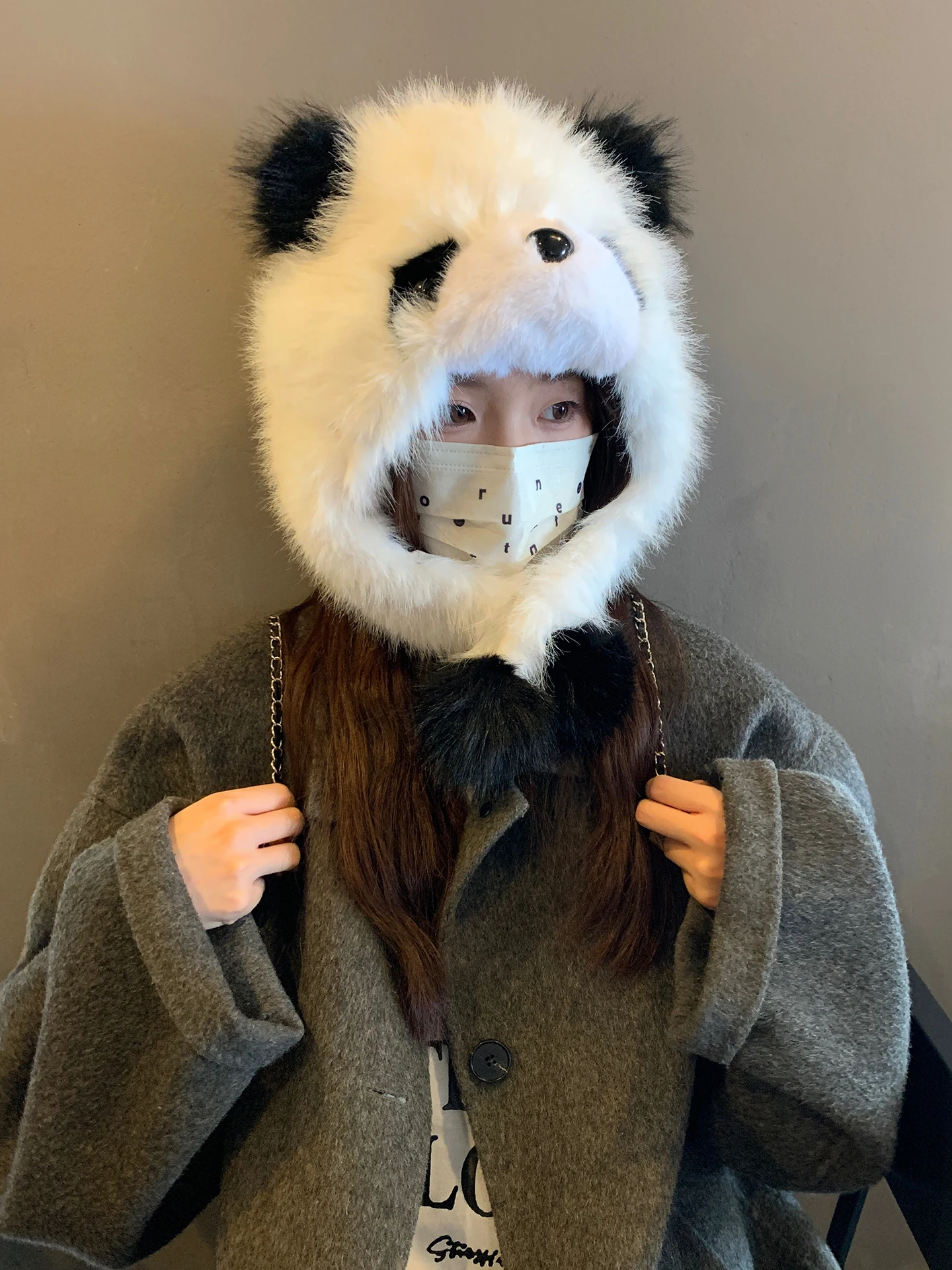 여성을 위한 귀여운 패션 플리스 팬더 모자 겨울 귀마개 두꺼운 따뜻한 팬더 모자