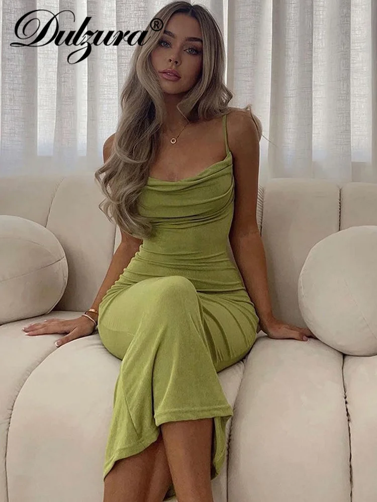Dulzura Lace Up Strap Backless Midi Dress Solid Bodycon Sexy Party Club Elegant Festival Clothing 2024 Autumn Evening Birthday