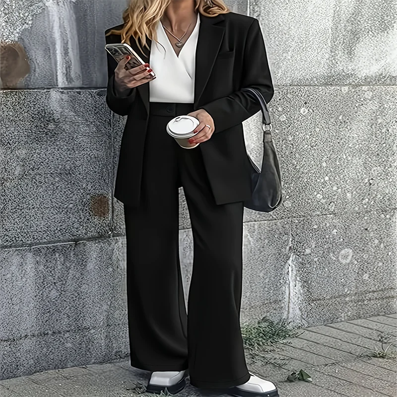 

Women's Elegant New Two-Piece Suit with Blazer and Wide-Leg Suit Pants, Versatile for Daily Wear and Commuting